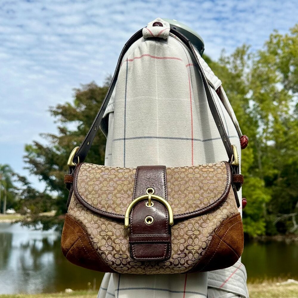 COACH Vintage Soho Signature Small C Jacquard Shoulder Bag 2006 Brown Suede 6818